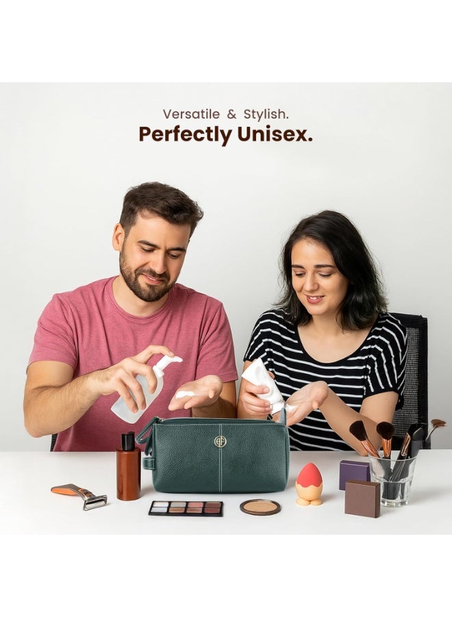  هاموندز فلاي كاتشر حقيبة أدوات زينة جلد طبيعي للرجال والنساء - منظم سفر، حقيبة حلاقة للرجال، حقيبة مستحضرات تجميل، حقيبة أدوات زينة للرجال بجيوب متعددة - أخضر - Image 4